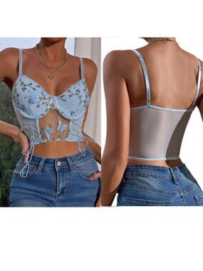 Women Sexy Lace Tank Bustier Bralette Corset Crop Top Outerwear Underwear Small